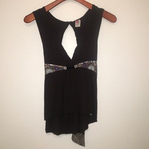 Free People black embroidered waist top